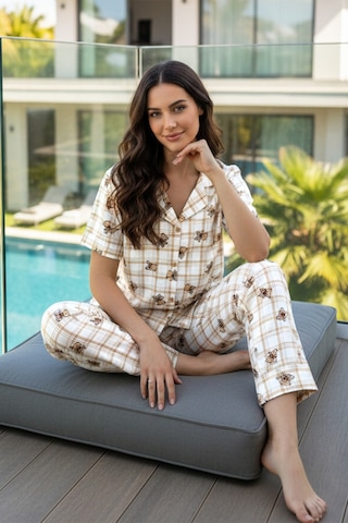 Remsa Kadın Ayıcık Desen Kısa Kol Suprem Pijama Takımı 0277 Bej02