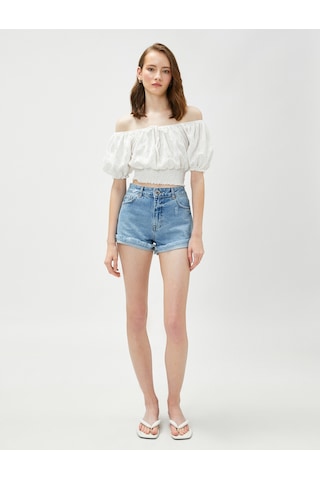 Koton Crop Bluz Fisto Gipeli Omzu Açık Beyaz 3sak70022ek Beyaz
