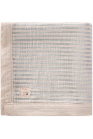 Kalın Biyeli Çift Kat Ham Battaniye 85x90 Cm Mavi Çift Çizgili Mavi