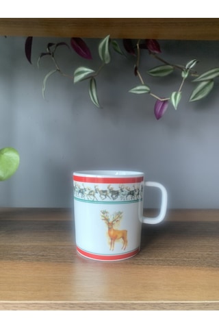 Yeni Yıl-noel Geyik Model Tekli Kupa Çok Renkli