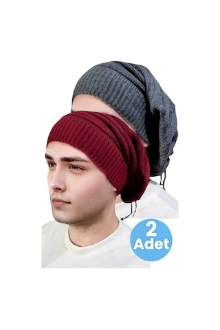 Tezzgelsin 2'li Erkek Kışlık Triko Örgü Bere Ve Boyunluk Füme - Bordo