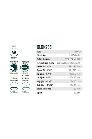 Klpro KLGK255 2000W Gönye Kesme Makinesi