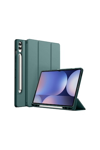 Samsung Galaxy Uyumlu Tab S10 Plus X820 12.4 İnç Kılıf Premium Silikon Kalem Bölmeli Smart Case Kapaklı Kılıf