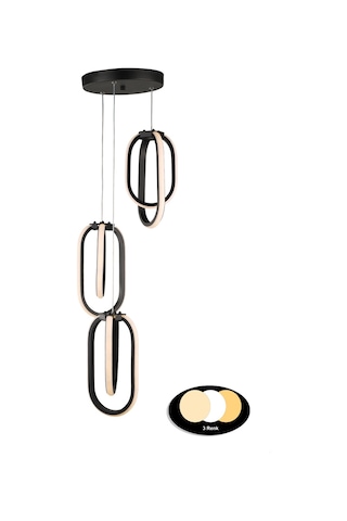 Begüsa Göktuğ 3 Renk Ledli 3 Lü Avize Siyah