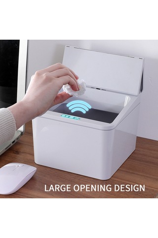 Moveevo Beyaz 6l Usb Şarjlı Oto Kapatır Entegre Kapaklı Entegre Sensörlü Masaüstü/araç İçin Çöp Kutusu Beyaz