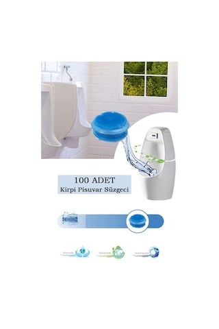 100 Adet Okyanus Kokulu Kirpi Pisuvar Süzgeci - Koku Giderici Kireç Çözücü Sıçrama Önleyici Tasarım