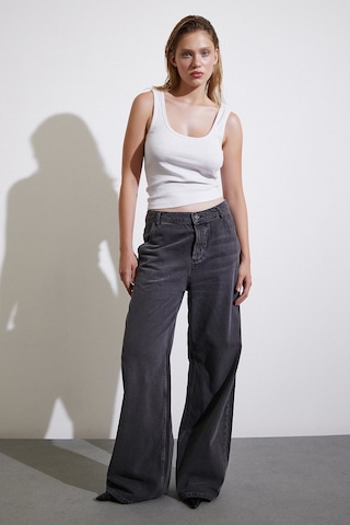 Never More Yüksek Bel Geniş Paça Jean Füme