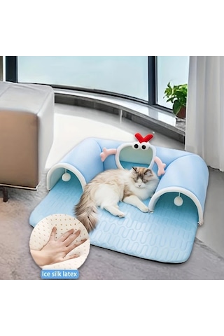 Honeybeeshop Latex Kedi Tüneli Yatak 33.46x27.56inch Monster 3 Açıklıklı Rahat Yaz Matı 1-8kg Kedi Tavşan Hamster İçin Dayanıklı Polyester