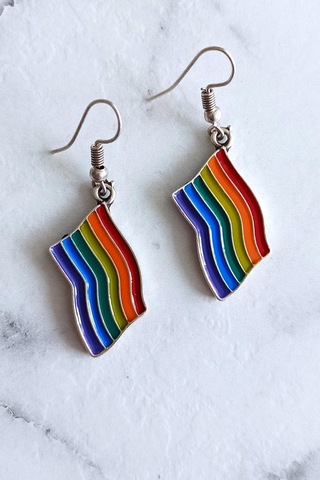 Antik Gümüş Kaplama Mineli Gökkuşağı Pride Bayrak Şekilli El Yapı Gümüş
