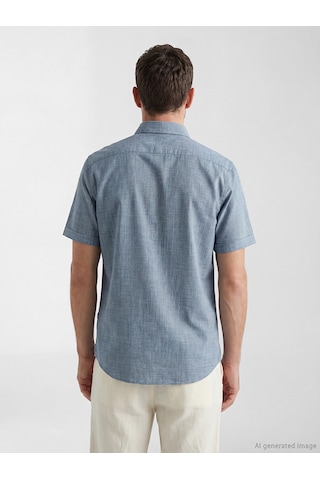 Lcwaıkıkı Classic Lacivert Regular Fit Erkek Keten Görünümlü Gömlek