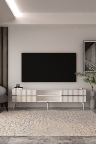 Marbella Tv Sehpası Tv Ünitesi Antrasit Altın Beyaz - Altın