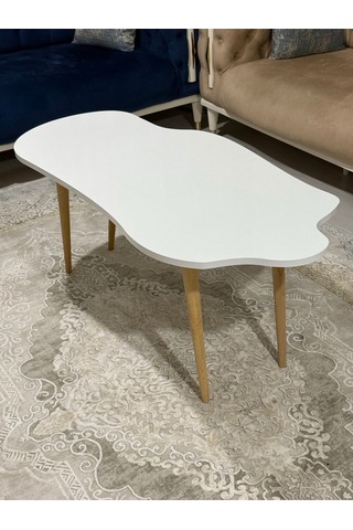 Asimetrik Bulut Model 120x60 Cm Ahşap Oval Ayaklı Beyaz