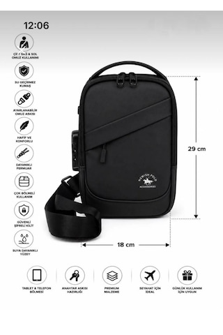 Newish Polo Body Bag Çapraz Sırt Çantası Şifreli Kilitli Uziko Küçük Boy - Suni Deri Siyah