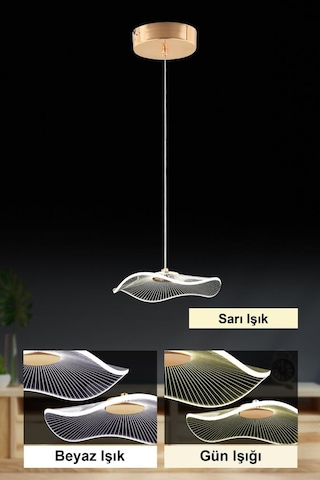 İstanbul Avize Şapka Tekli Gold Üç Renk Ledli Lüx Modern Avize Gold