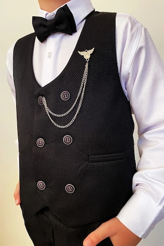 Erkek Çocuk Takım Elbise Papyonlu Yelekli Takım Elbise Siyah