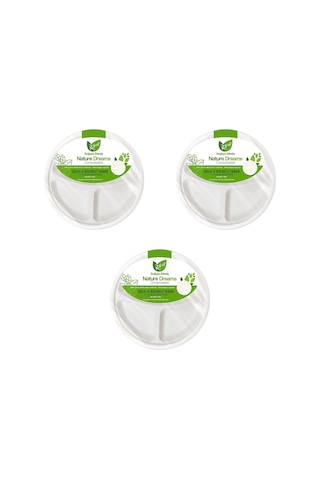 Roll-up Nature Ekolojik Karton Kağıt Tek Kullanımlık 3 Bölmeli Tabak - 26 Cm. - 50 Adetlik 3 Paket