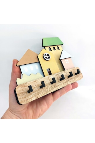 Cajuart Dekoratif Boyutlu Pastel Ton Evler Duvar Dekoru Askılık Anahtarlık