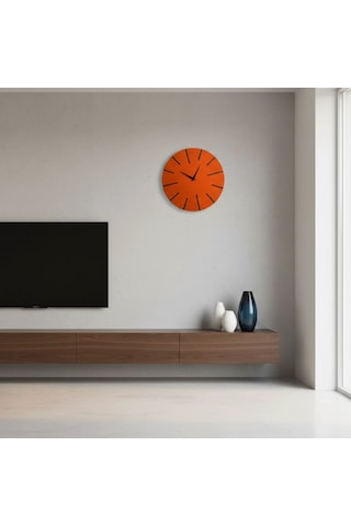 Northcity Ahşap Minimal Duvar Saati 33x33 Cm Turuncu - Estetik Ve Fonksiyonel Ev Dekorasyonu