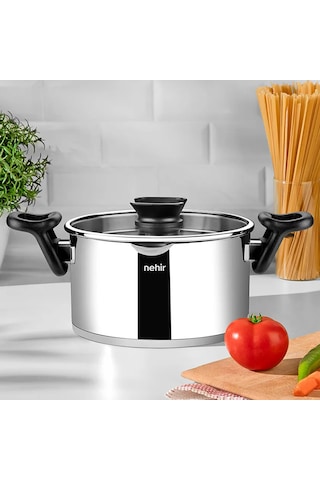 Nehir Napoli 24 Cm Paslanmaz Çelik Süzgeç Kapaklı Fonksiyonel Derin Tencere