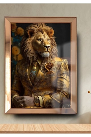 Aslan Başlı Ayna Çerçeveli Tablo