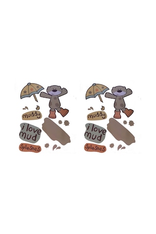 Duvar Süsü Sticker 2 Adet Çamurlu Ayı Desenli Pvc 70x50x0,5cm