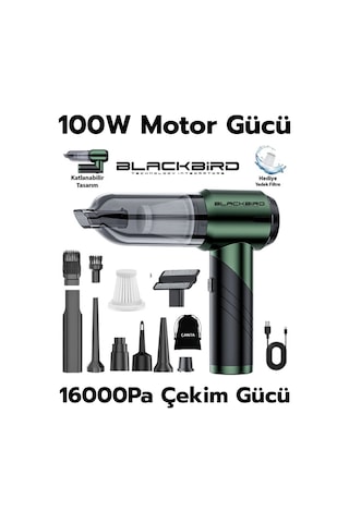 Blackbird Mk-5802 16000pa Katlanabilir Kablosuz Araç Süpürgesi 3 Kademeli Güç Şarjlı El Süpürges