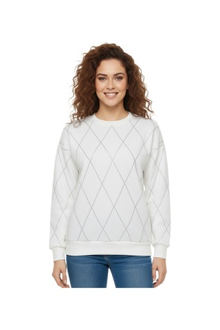 Baglan Kadın Sıfıryaka Sweatshirt Taşlı Bgl-st05060 Krem