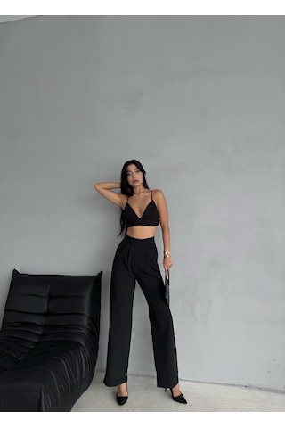 Kadın Cırt Kapama Bol Paça Palazzo Pantolon Siyah