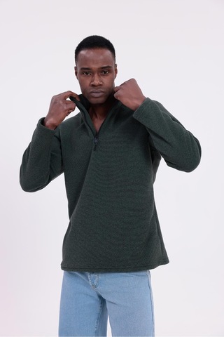 Freemen Erkek Fit Dik Yaka Yarım Fermuarlı Sweatshirt Polar Haki