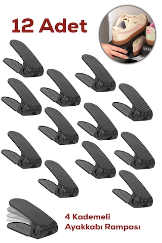 Porsima 5302 12li Ayakkabı Rampası Ayakkabı Düzenleyici Dolap İçi Organizer- Siyah Siyah