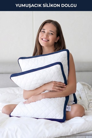 2'li Klimalı Yastık 50x70 Cm Terletmeyen, Hava Alan Mikrofiber Uyku Yastığı Lacivert