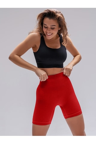 Mistirik Dublin Model Yüksek Bel Fitilli Seamless Biker Şort Kırmızı Renk027 Kırmızı
