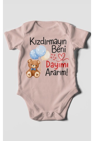 Morivokids Kızdırmayın Beni, Dayımı Ararım Kısa Kollu Bebek Body %100 Pamuk Pastel Pembe