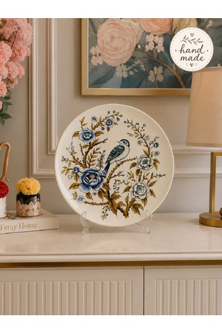 Dekoratif Seramik Tabak 30 Cm Collection Mavi Kuş Desenli