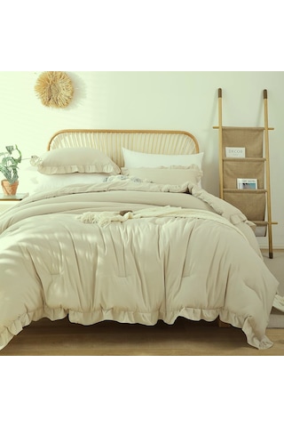 Maki Home Fırfırlı Bej 200x220 Çift Kişilik Nevresim Seti