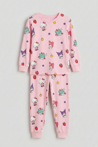 Cute Hello Kitty Ve Kuromi Desenli Kız Çocuk Pijama Takımı Pembe