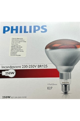 1 Adet Philips 250w Kızılötesi İnfrared Isıtıcılı Hayvan Isıtma Ve Fizik Tedavi Lambası Kırmızı Işık E27 Kalın Duy