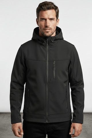 Erkek Mont İçi Polarlı Softshell Mont Su Ve Rüzgar Geçirmez Kapüşonlu Spor Mont Siyah