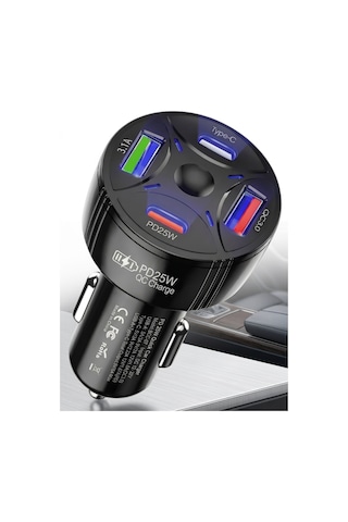 Super Şarj 4 Port Pd25w, Qc3.0, Araç Şarjı Çakmaklık, 2x Usb 2x Type-c, Çoklayıcı, 12-24v, 5v/6a Max