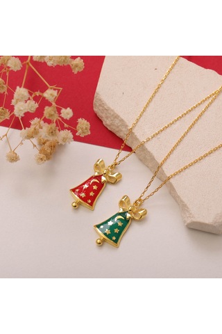 925 Ayar Gümüş Yılbaşı Hediyesi Mineli Çan Kolye Gold