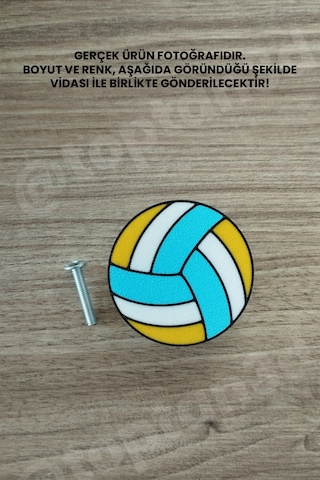 6 Adet - Voleybol Topu Dolap Kulpu, Mobilya Kulbu - Çocuk Oda Aksesuarı, Voleybol Topu Kulp Kulp Vidası Dahildir Sarı