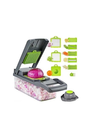 Pazly 11'li Mutfak Sebze Doğrayıcı, Meyve Ve Sebze Kesme Makinesi, Salata Ve Yemek Hazırlama Aleti, Yeşil Renkli Model Yeşil