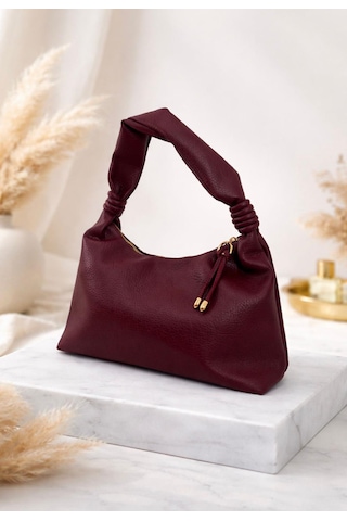 Addy Bordo Luna Hobo Pebble Velvet Omuz Ve El Çantası Bordo