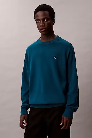 Erkek Regular Fit Monogram Nakışlı Kazak - Petrol Mavisi Deep Sea Teal