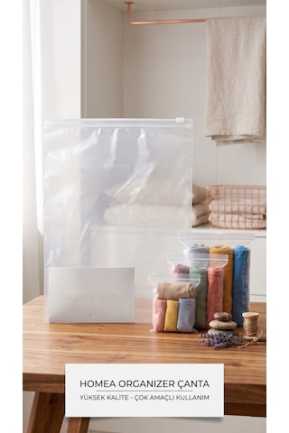 10 Lu Fermuarlı Organizer Çanta Seti 30x40cm Çok Amaçlı Makyaj, Seyahat Ve Düzenleme Çantası Şeffaf