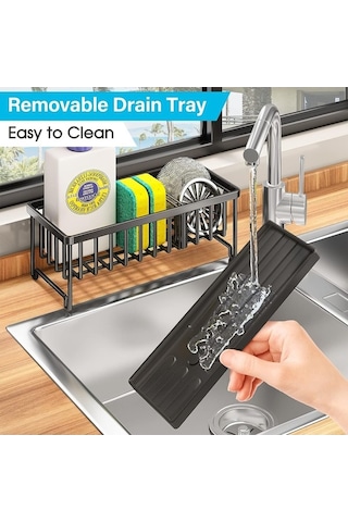 Pazly 24x9.5x10 Cm Paslanmaz Çelik Gümüş Sünger Tutucu Mutfak Lavabo Bulaşık Süngeri Organizatör Süzgeç Fırçası Tutucu Depolama Gümüş