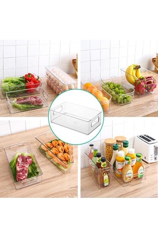 4 Adet Temizle Kiler Buzdolabı Organizatör Kovaları Ev Plastik Gıda Depolama Raf Sepet Kutusu Mutfak Tezgahları Kabinler Araçları Raflar Ve Amp Tutucular 3 Adet Gümüş Toka