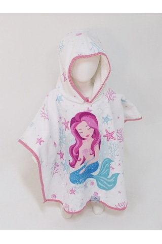 Airycot Denizkızı Desenli Çocuk Panço Havlu Beyaz