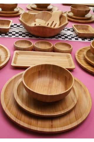 Atbyhome Meadow 6 Kişilik 31 Parça Doğal Bambu Kahvaltı Takımı Kahvaltı Seti Sunum Seti Bambu