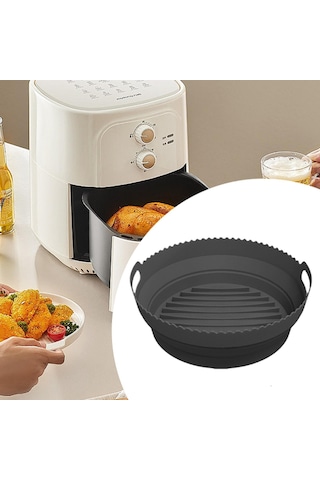 Homyl Katlanabilir Silikon Hava Fritöz Astarı Yedek Yuvarlak Siyah